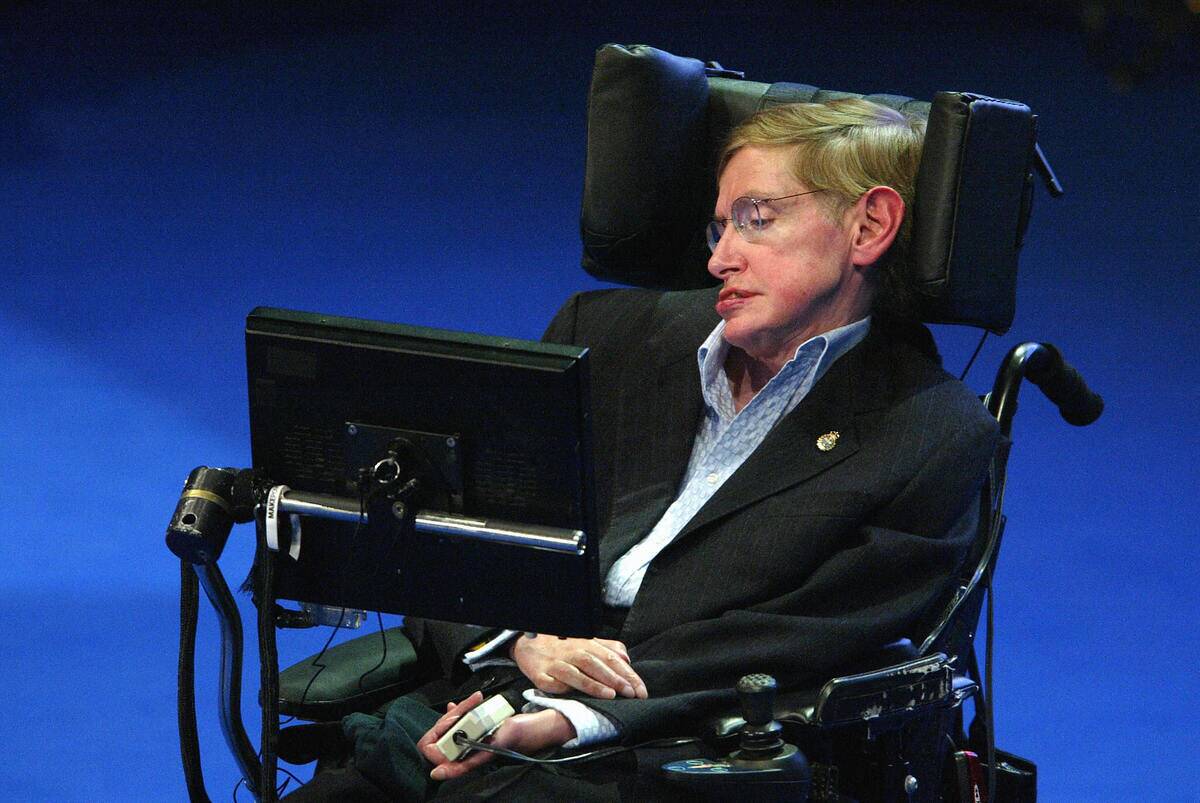 Stephen Hawking while on stage.