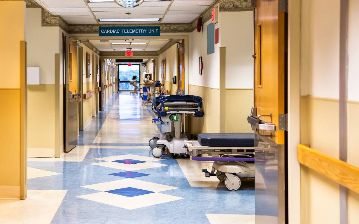 A photo of a hospital hallway.