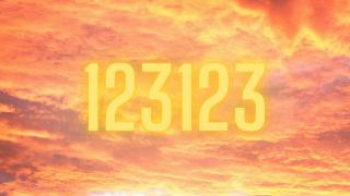 A sunset orange sky with a glowing '123123' on top.