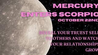 A render of Mercury against a starry sky background with pink text that reads, 