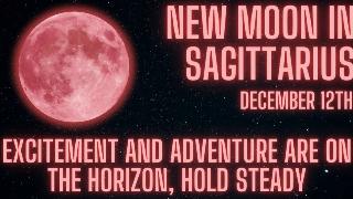 A red glowing moon with red glowing text that reads, 