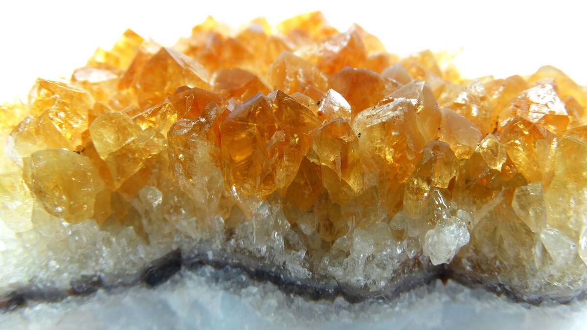 A close shot of a citrine cluster.