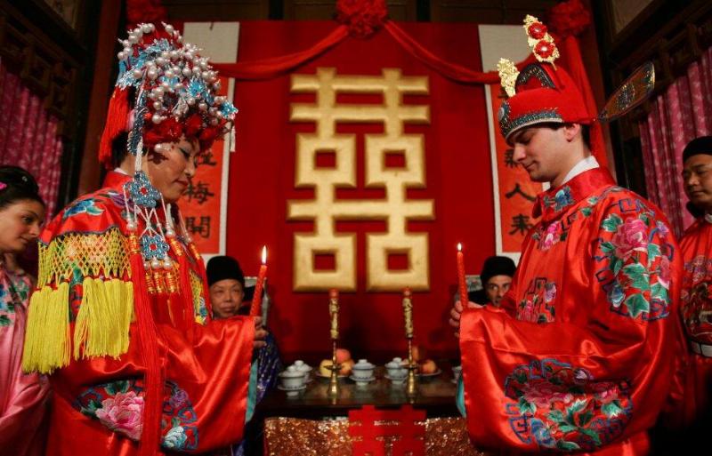 A Chinese wedding ceremony.