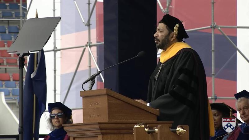 Siddhartha Mukherje giving his speech at the University Of Pennsylvania's 2024 commencement.