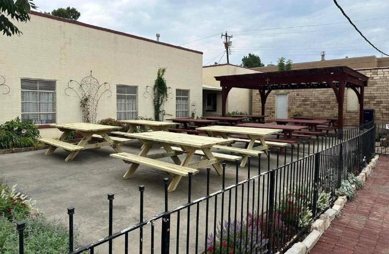 The pantry with their new tables set up outside.