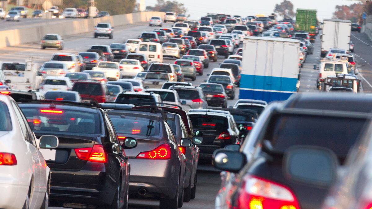 Lanes full of bumper-to-bumper traffic.