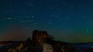 The Geminid meteor shower is seen in DAZHUANGKE Great Wall in Beijing, China, Dec. 13, 2020.