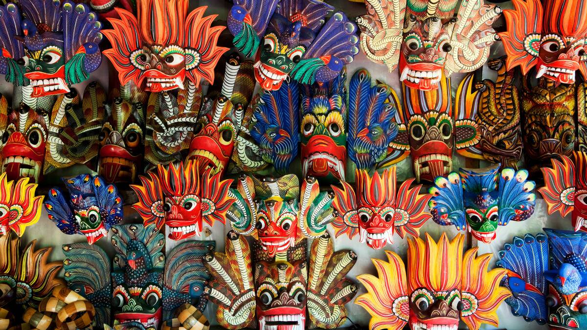 A collection of hand-made Sri Lankan masks.